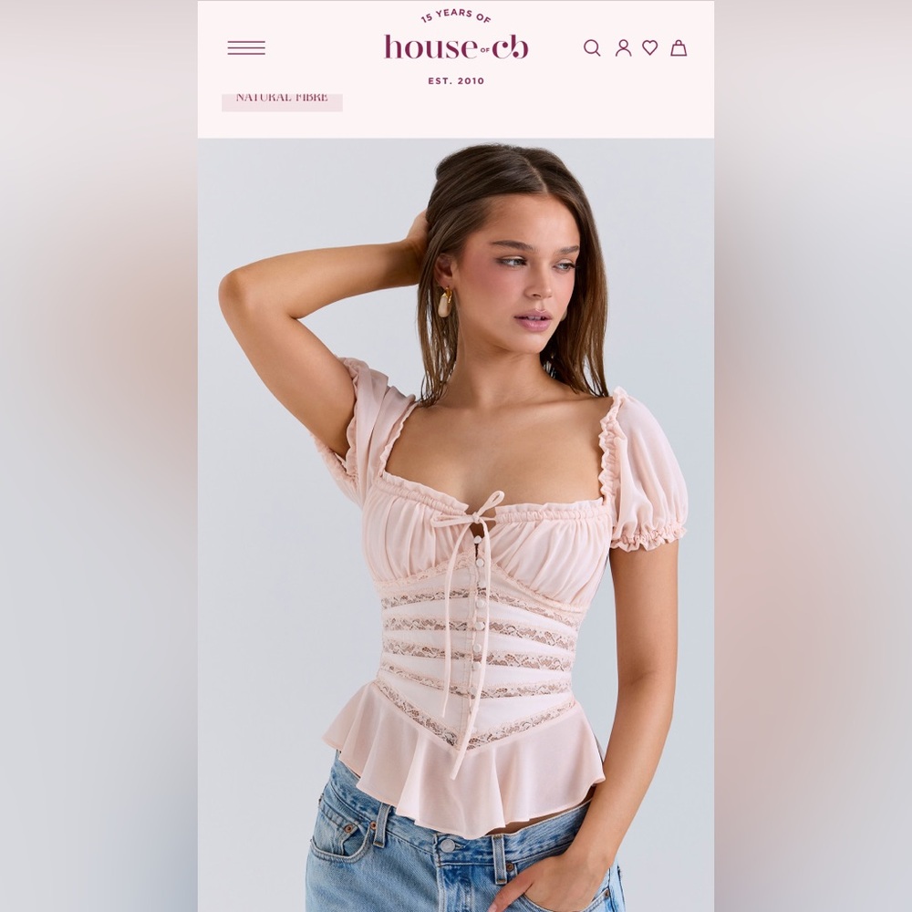 House of CB | CARA Pink Lace Peplum Top - Picture 2 of 10